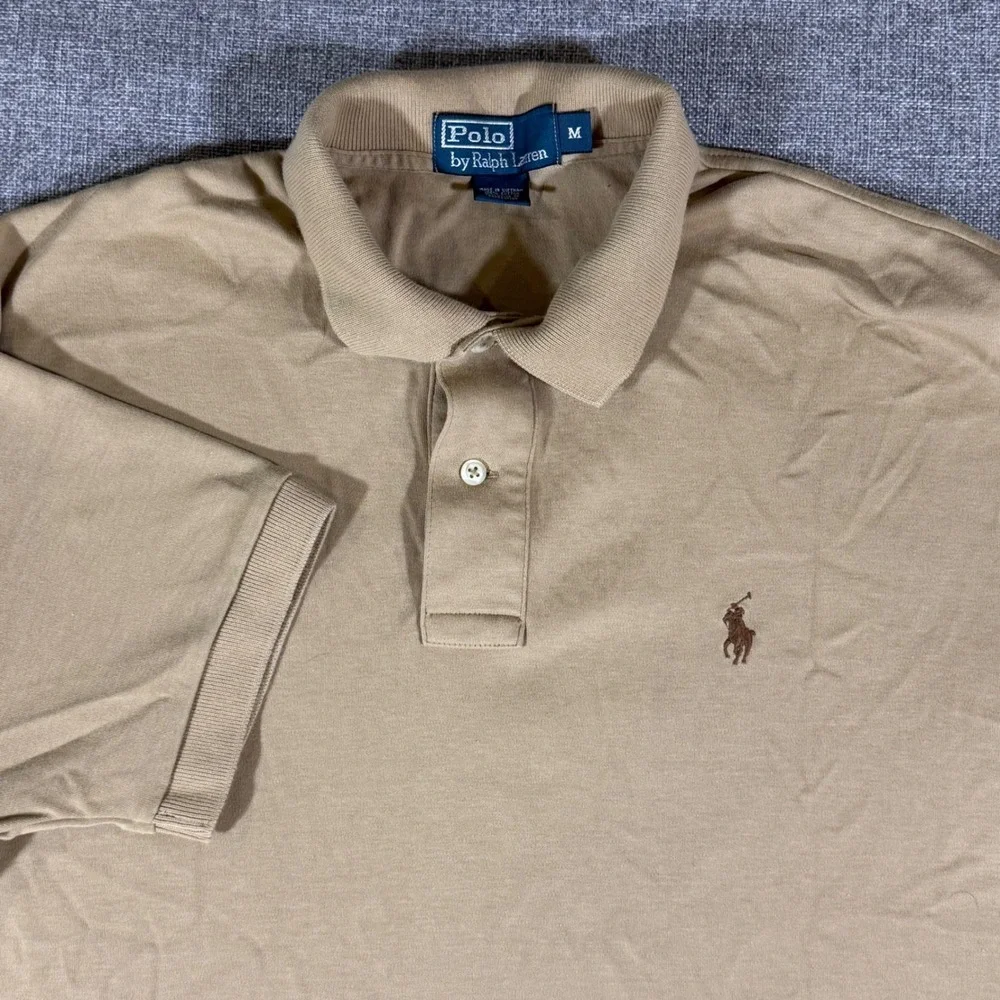Polo Ralph Lauren Polo Shirt Mens Medium Tan Beige Pony Preppy Money Classic Fit